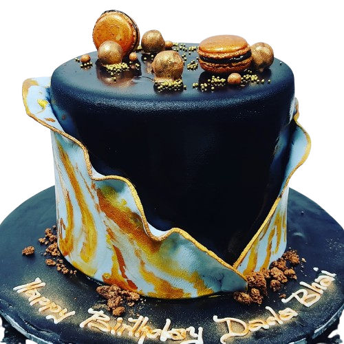 Black fondant macaron cake OC5