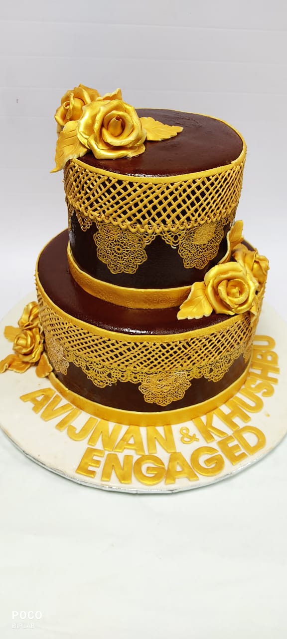 Brown golden sugar lace double tier cake  OC19