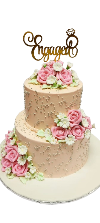 Peach engaged 2 tier cake with floral decoration (OC1)