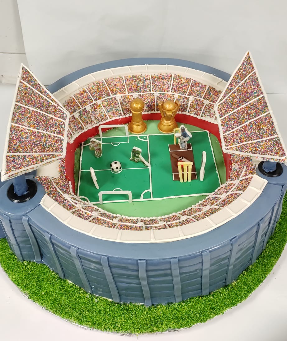 Cricket & Football stadium cake OC59