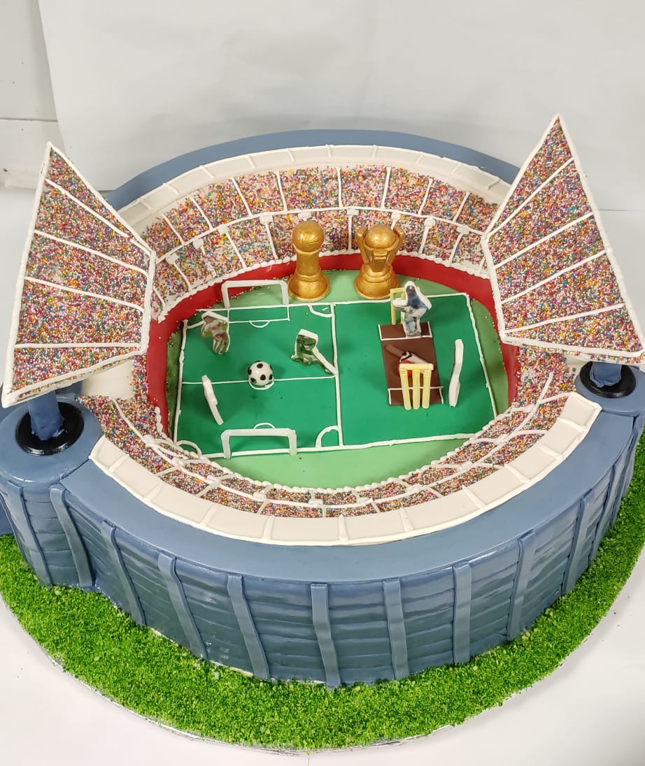 Cricket & Football stadium cake OC59